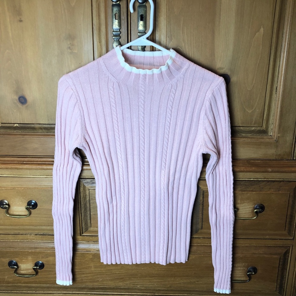 LOFT Pink Ribbed Turtleneck Sweater
